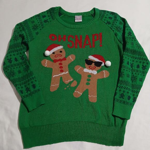 Ugly Christmas Sweater Large Men's OH SNAP Gingerbread Men Green/Red Easy Care - Picture 4 of 11